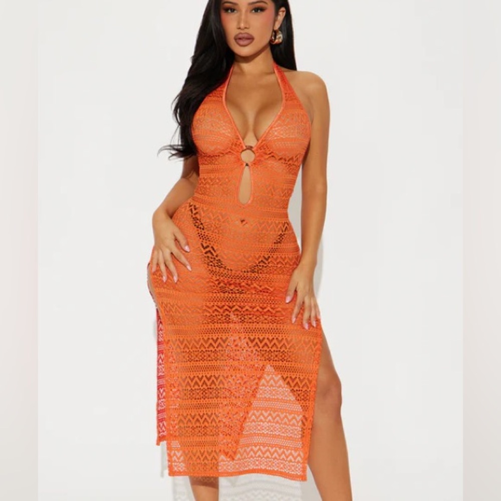 Orange Crochet Halter Swim Cover-Up NEW 🏷️